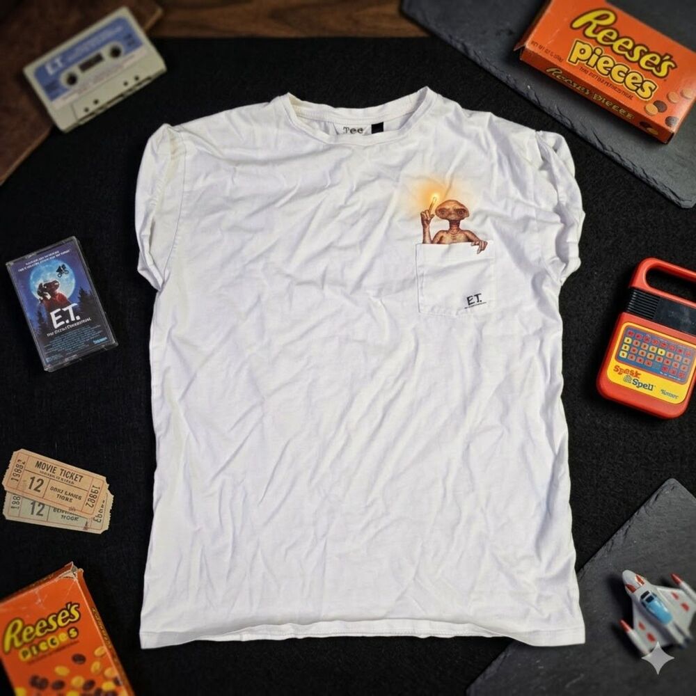 Topshop Tee & Cake E.T. ET Pocket Graphic Rolled Sleeve T-Shirt Size 8 Cotton